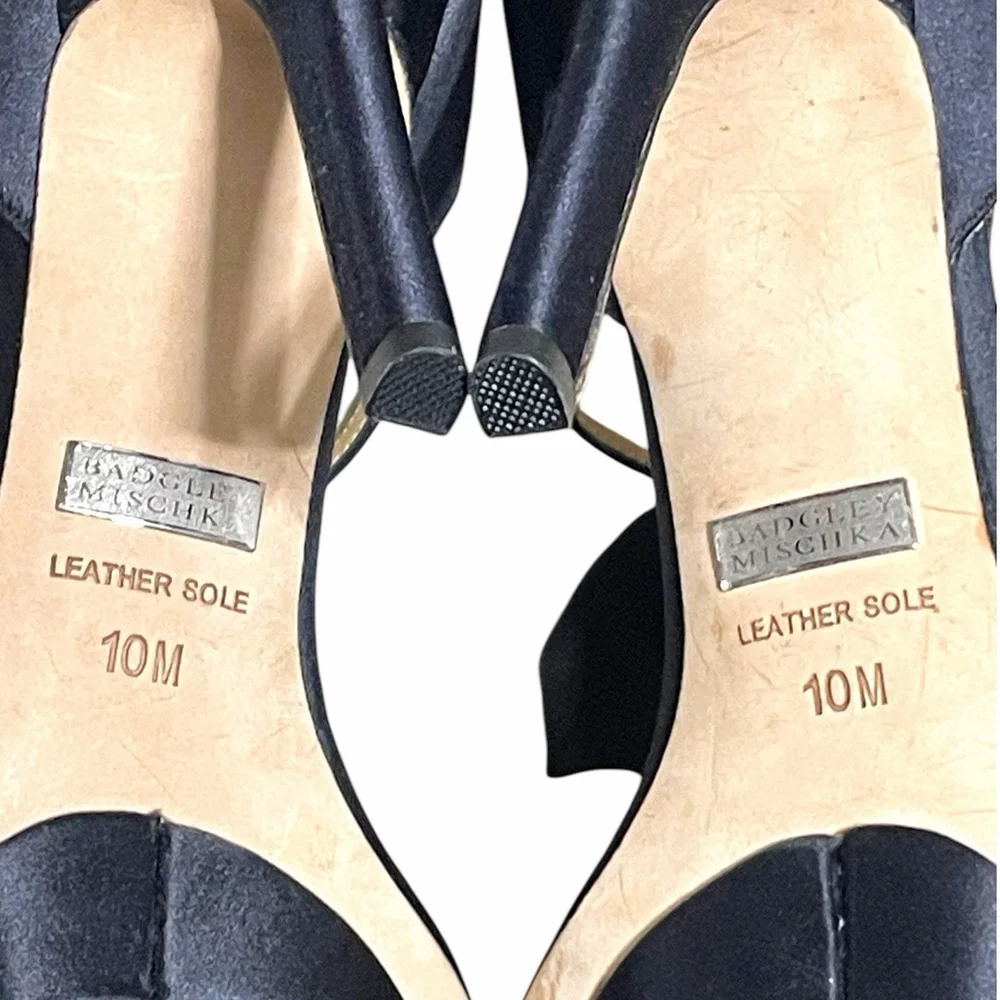 Badgley Mischka Women 10 Heels Open Toe Satin Rhinestone Stiletto Platform Black - Picture 13 of 16